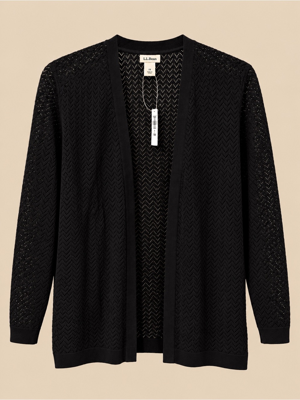L.L. Bean Black Open-Weave Open-Front Cardigan
